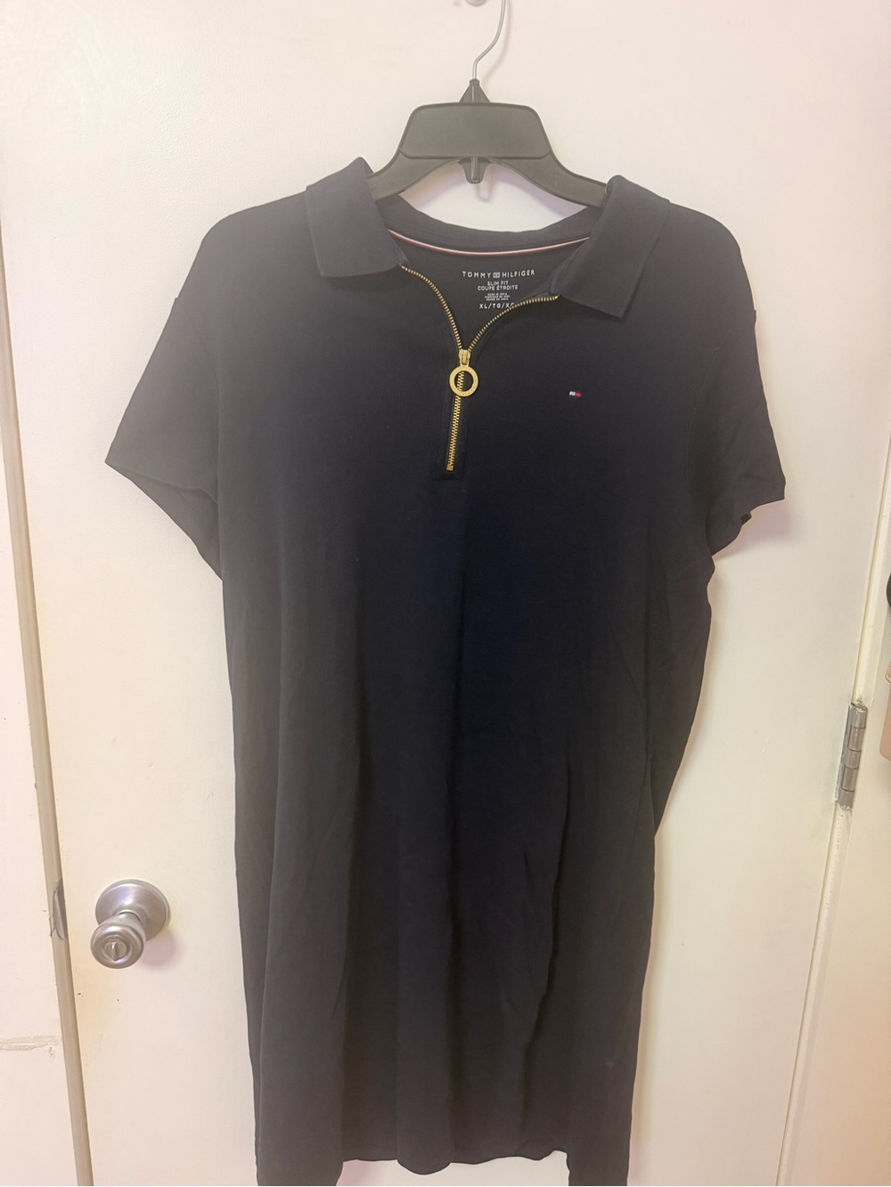 Tommy Hilfiger Navy Polo Zip Dress with Gold Hardware